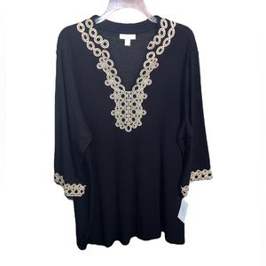 🆕 Charter Club Deep Black & Gold Tunic Long Sleeved Dress